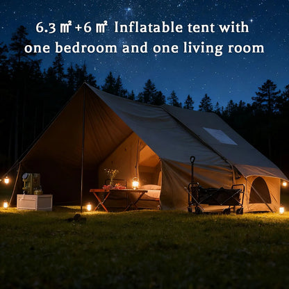 Dark Green Inflatable Camping Tent with Canopy, Large 4-6 Person, Waterproof, Heavy Duty Cabin Glamping Hiking Blow Up Tent with Awning Extension Porch and Air Pump - Image 6