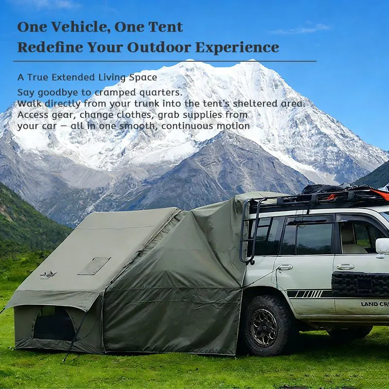 Dark Green Inflatable Camping Tent with Canopy, Large 4-6 Person, Waterproof, Heavy Duty Cabin Glamping Hiking Blow Up Tent with Awning Extension Porch and Air Pump - Image 9