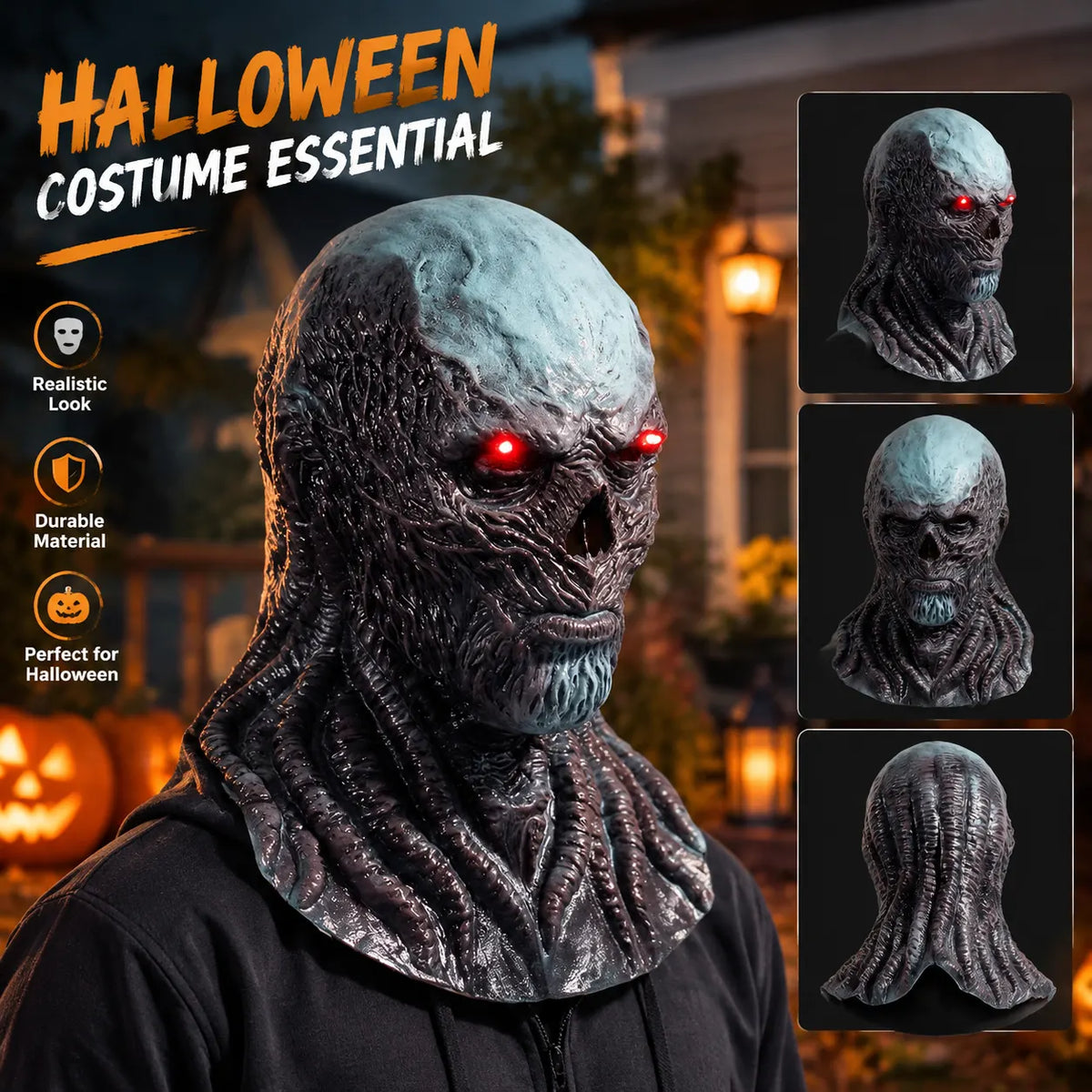 Scary Halloween Mask LED Glowing Red Eyes Horror Latex Monster Mask Adult - Image 3