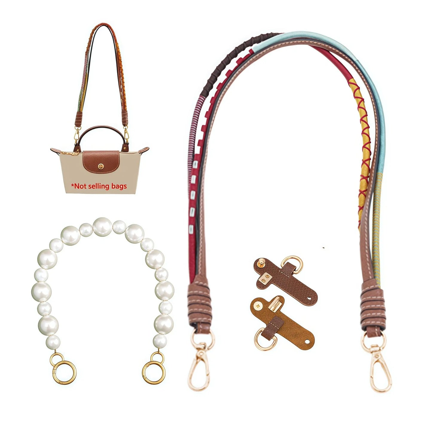 Mini Bag Replacement Thin Shoulder Strap with 2 Adapters for Longchamp,Imitation Pearl Bead Purse Handle Strap Bag Charms Handbag Chain Accessories Decoration for Women - Image 2