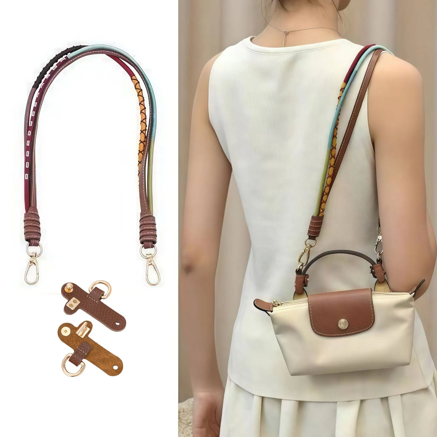 Mini Bag Replacement Thin Shoulder Strap with 2 Adapters for Longchamp,Imitation Pearl Bead Purse Handle Strap Bag Charms Handbag Chain Accessories Decoration for Women - Image 3