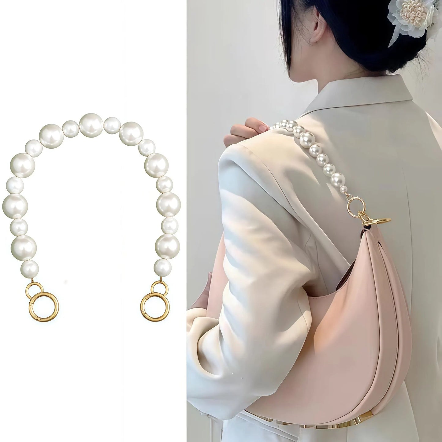 Mini Bag Replacement Thin Shoulder Strap with 2 Adapters for Longchamp,Imitation Pearl Bead Purse Handle Strap Bag Charms Handbag Chain Accessories Decoration for Women - Image 6