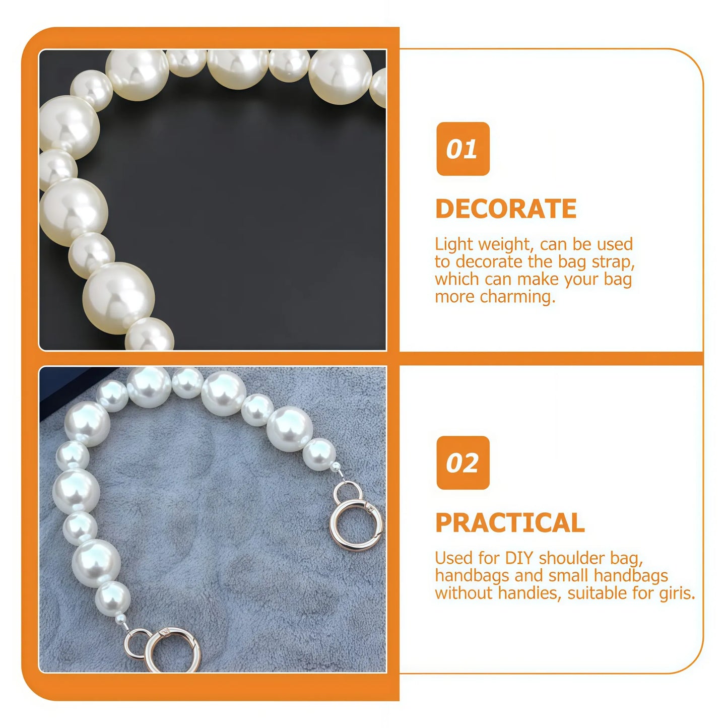 Mini Bag Replacement Thin Shoulder Strap with 2 Adapters for Longchamp,Imitation Pearl Bead Purse Handle Strap Bag Charms Handbag Chain Accessories Decoration for Women - Image 7
