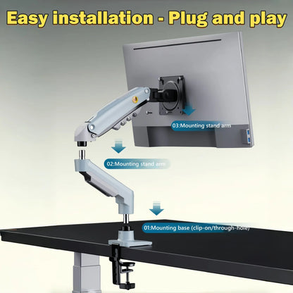 Single Monitor Arm for 17-30 Inch Screens,Height Adjustable Desk Mount Sliver Aluminium Monitor Stand, VESA 75/100mm with C-Clamp/Grommet Base&Gas Spring,Ergonomic Stand for Work/Gaming - Image 2