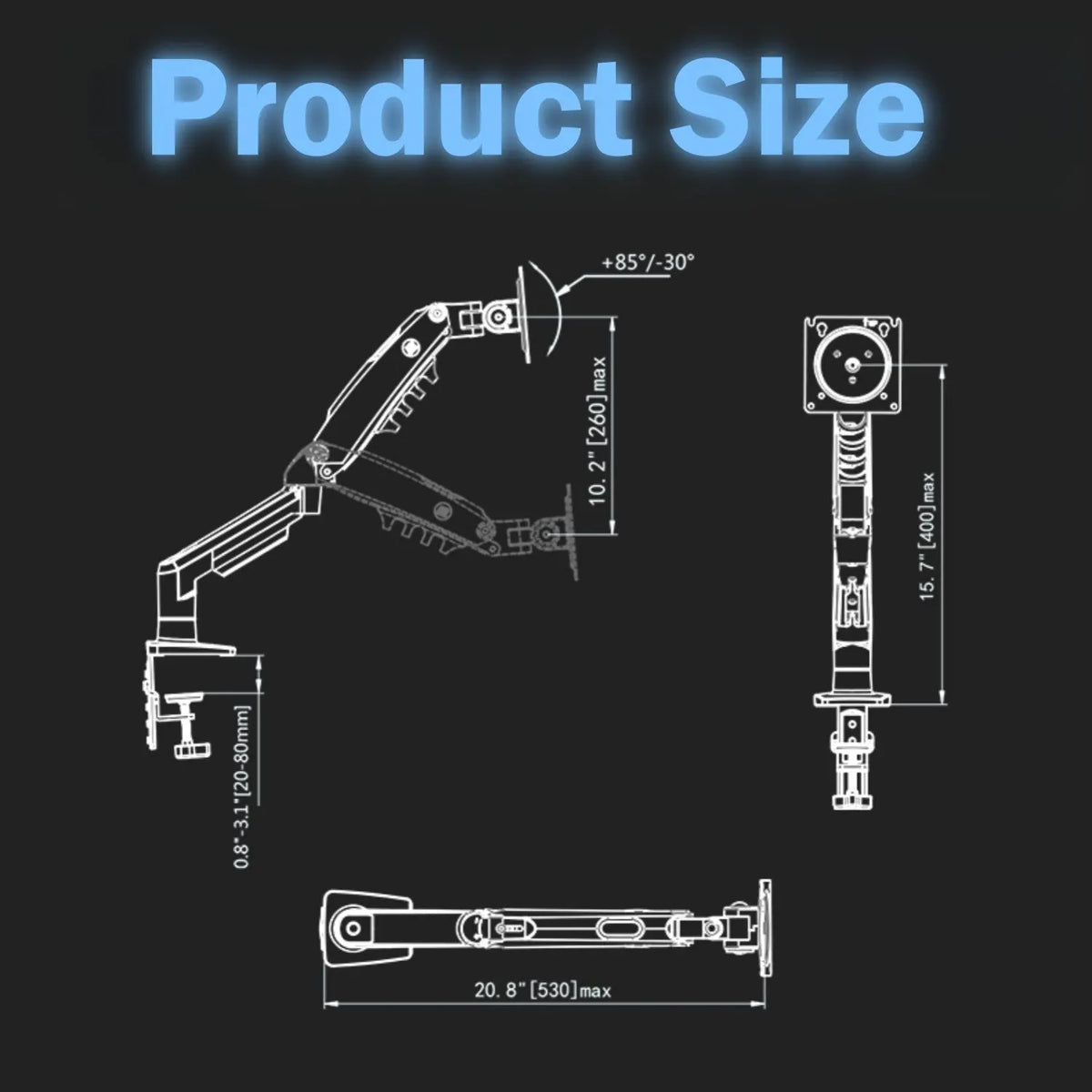 Single Monitor Arm for 17-30 Inch Screens,Height Adjustable Desk Mount Sliver Aluminium Monitor Stand, VESA 75/100mm with C-Clamp/Grommet Base&Gas Spring,Ergonomic Stand for Work/Gaming - Image 6