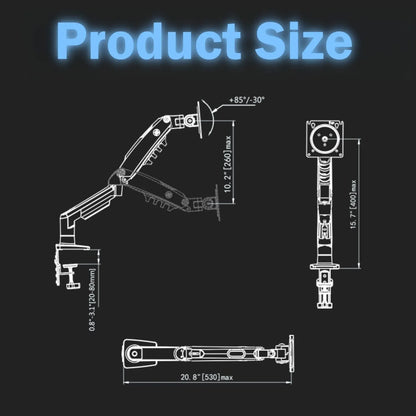 Single Monitor Arm for 17-30 Inch Screens,Height Adjustable Desk Mount Sliver Aluminium Monitor Stand, VESA 75/100mm with C-Clamp/Grommet Base&Gas Spring,Ergonomic Stand for Work/Gaming - Image 6