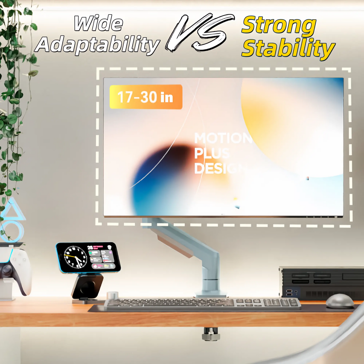 Single Monitor Arm for 17-30 Inch Screens,Height Adjustable Desk Mount Sliver Aluminium Monitor Stand, VESA 75/100mm with C-Clamp/Grommet Base&Gas Spring,Ergonomic Stand for Work/Gaming - Image 7