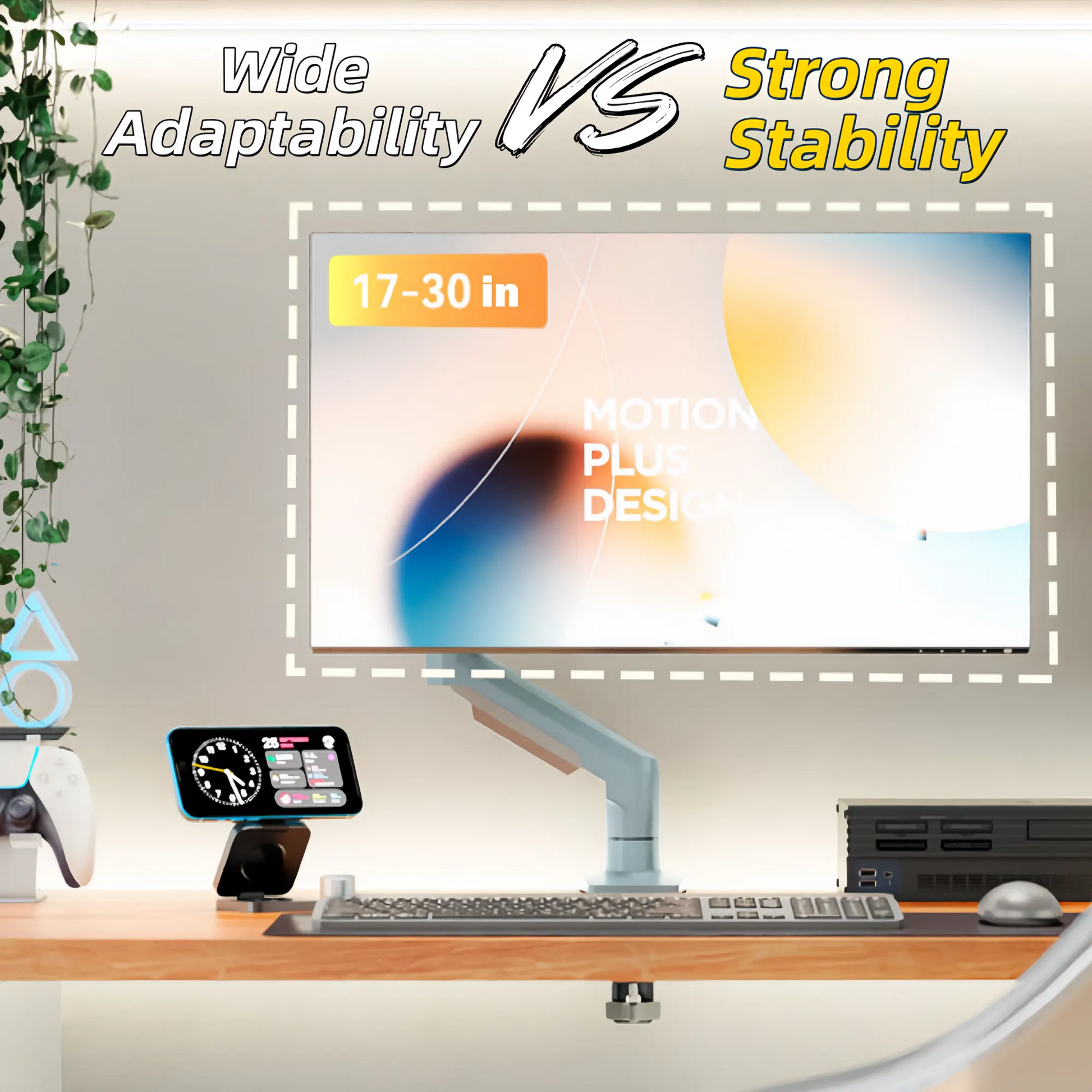 Single Monitor Arm for 17-30 Inch Screens,Height Adjustable Desk Mount Sliver Aluminium Monitor Stand, VESA 75/100mm with C-Clamp/Grommet Base&Gas Spring,Ergonomic Stand for Work/Gaming - Image 7