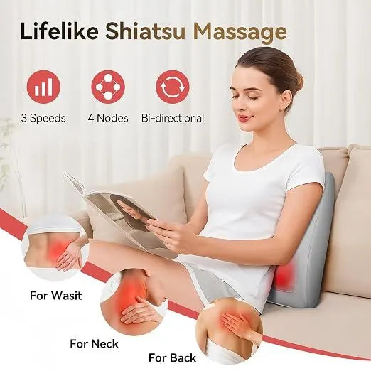 Shiatsu Neck Massager with Heat and Remote,3D Kneading Back Massager, Massage Pillow for Back,Shoulder, Leg for Pain Relief, Gifts for Men Women Mom Dad, at Home Office and Car(Gray) - Image 2