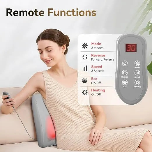 Shiatsu Neck Massager with Heat and Remote,3D Kneading Back Massager, Massage Pillow for Back,Shoulder, Leg for Pain Relief, Gifts for Men Women Mom Dad, at Home Office and Car(Gray) - Image 4
