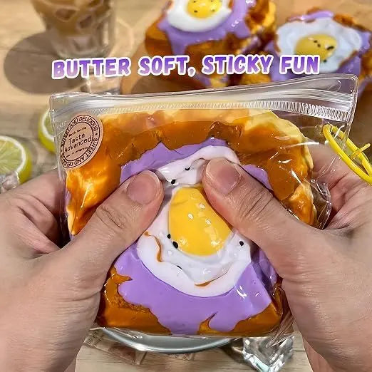 Creative Fried Egg Toast Slow-Rising Stress-Relieving Toy, Handmade,Soft Stress Relief Desktop Gadget for Office & Home, Adult Hand Tension Relaxer, Fun Squeezing Toy - Image 3