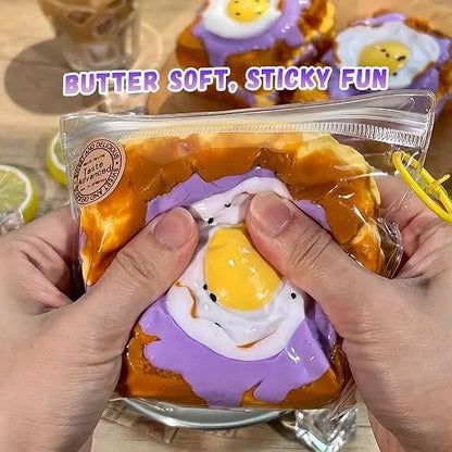 Creative Fried Egg Toast Slow-Rising Stress-Relieving Toy, Handmade,Soft Stress Relief Desktop Gadget for Office & Home, Adult Hand Tension Relaxer, Fun Squeezing Toy - Image 3