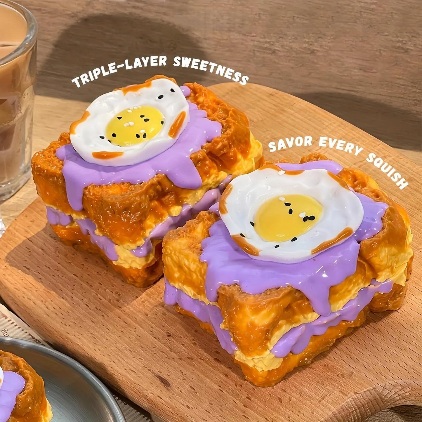 Creative Fried Egg Toast Slow-Rising Stress-Relieving Toy, Handmade,Soft Stress Relief Desktop Gadget for Office & Home, Adult Hand Tension Relaxer, Fun Squeezing Toy - Image 5