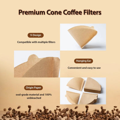 Coffee Filter Paper,100Pcs V60 Cone&50Pcs Hanging Ear Drip, Disposable Natural Unbleached Paper Filters with Pour Over and Drip Coffee Maker - Image 5