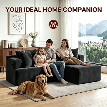 Couch Modular Sectional 3 Seater Sofa L-Shaped Black,81" Boneless Sofa Bed, Deep Seat and Side Pockets,Breathable Cheneille, High Density Pure Sponge,No Assembly Needed - Image 2