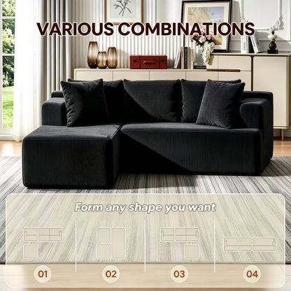 Couch Modular Sectional 3 Seater Sofa L-Shaped Black,81" Boneless Sofa Bed, Deep Seat and Side Pockets,Breathable Cheneille, High Density Pure Sponge,No Assembly Needed - Image 3