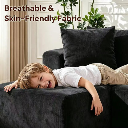 Couch Modular Sectional 3 Seater Sofa L-Shaped Black,81" Boneless Sofa Bed, Deep Seat and Side Pockets,Breathable Cheneille, High Density Pure Sponge,No Assembly Needed - Image 5