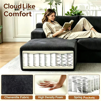 Couch Modular Sectional 3 Seater Sofa L-Shaped Black,81" Boneless Sofa Bed, Deep Seat and Side Pockets,Breathable Cheneille, High Density Pure Sponge,No Assembly Needed - Image 7