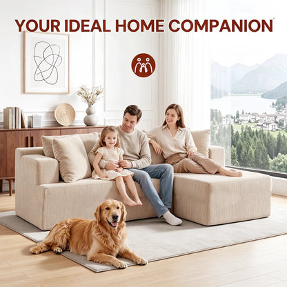 Couch Modular Sectional 3 Seater Sofa L-Shaped Khaki，81" Boneless Sofa Bed, Deep Seat and Side Pockets,Breathable Cheneille, High Density Pure Sponge,No Assembly Needed - Image 2