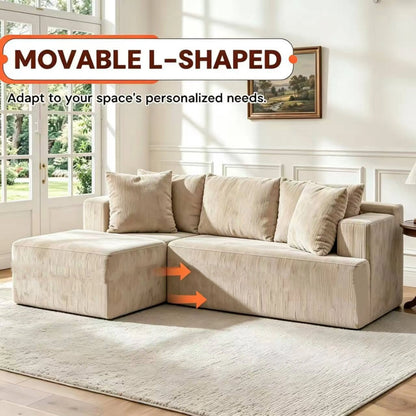 Couch Modular Sectional 3 Seater Sofa L-Shaped Khaki，81" Boneless Sofa Bed, Deep Seat and Side Pockets,Breathable Cheneille, High Density Pure Sponge,No Assembly Needed - Image 5