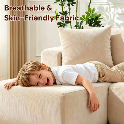 Couch Modular Sectional 3 Seater Sofa L-Shaped Khaki，81" Boneless Sofa Bed, Deep Seat and Side Pockets,Breathable Cheneille, High Density Pure Sponge,No Assembly Needed - Image 8