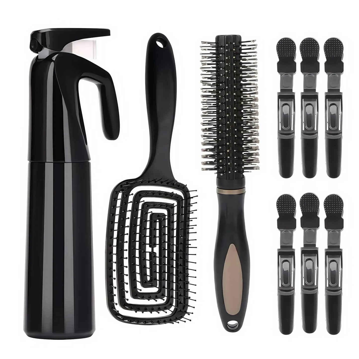 4-piece Hair Care Set with Detangling Hair Brush, Round Brush, Alligator Clips & Spray Bottle - Anti-Static for Wet, Dry, Hair Styling Tools for Women Men
