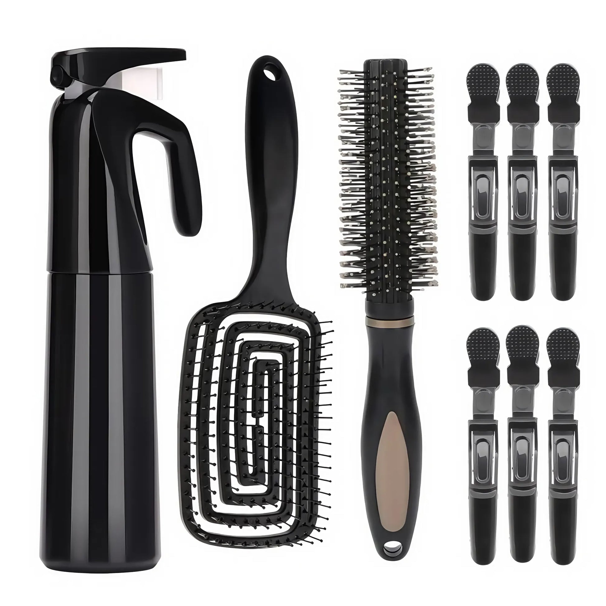 4-piece Hair Care Set with Detangling Hair Brush, Round Brush, Alligator Clips & Spray Bottle - Anti-Static for Wet, Dry, Hair Styling Tools for Women Men