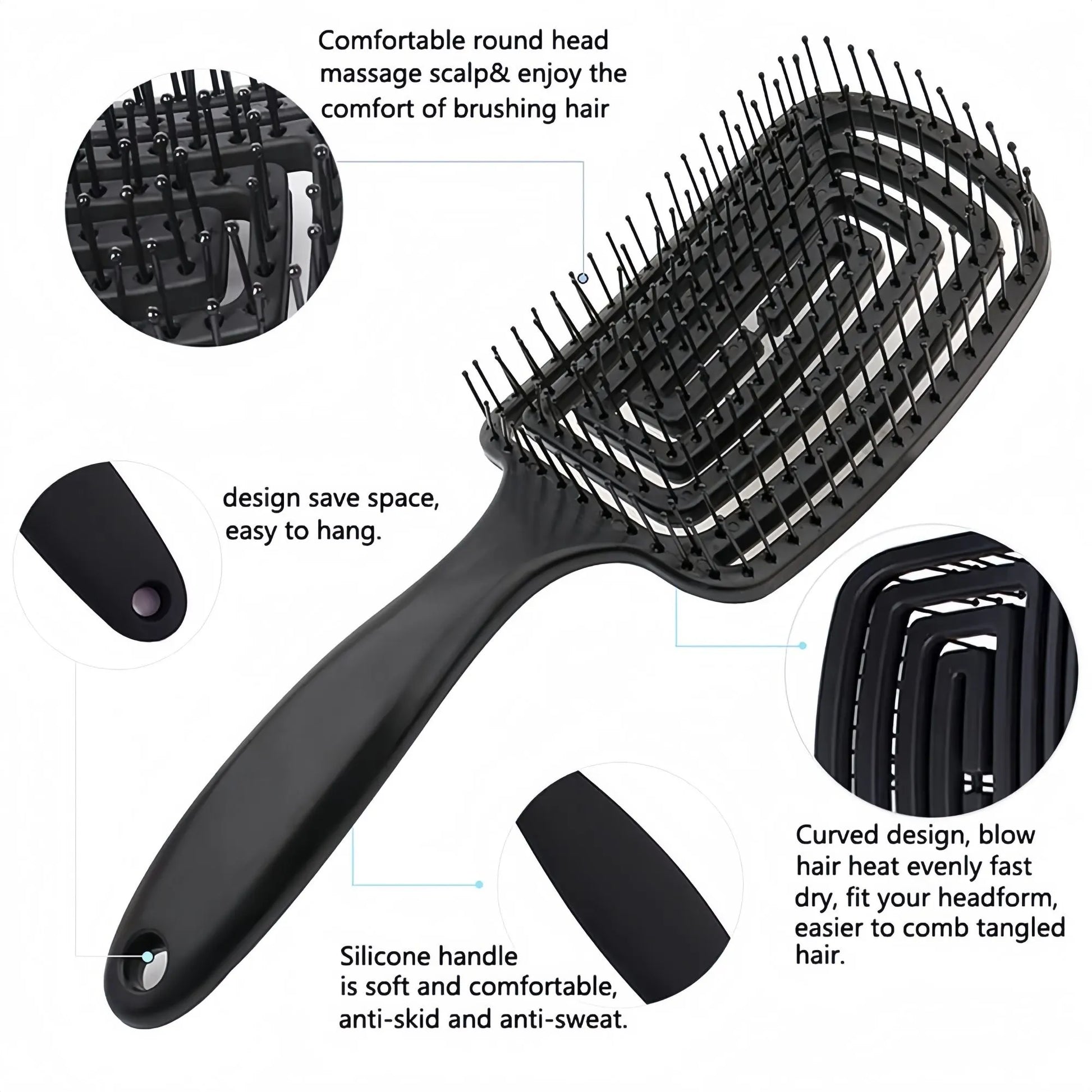 4-piece Hair Care Set with Detangling Hair Brush, Round Brush, Alligator Clips & Spray Bottle - Anti-Static for Wet, Dry, Hair Styling Tools for Women Men - Image 2