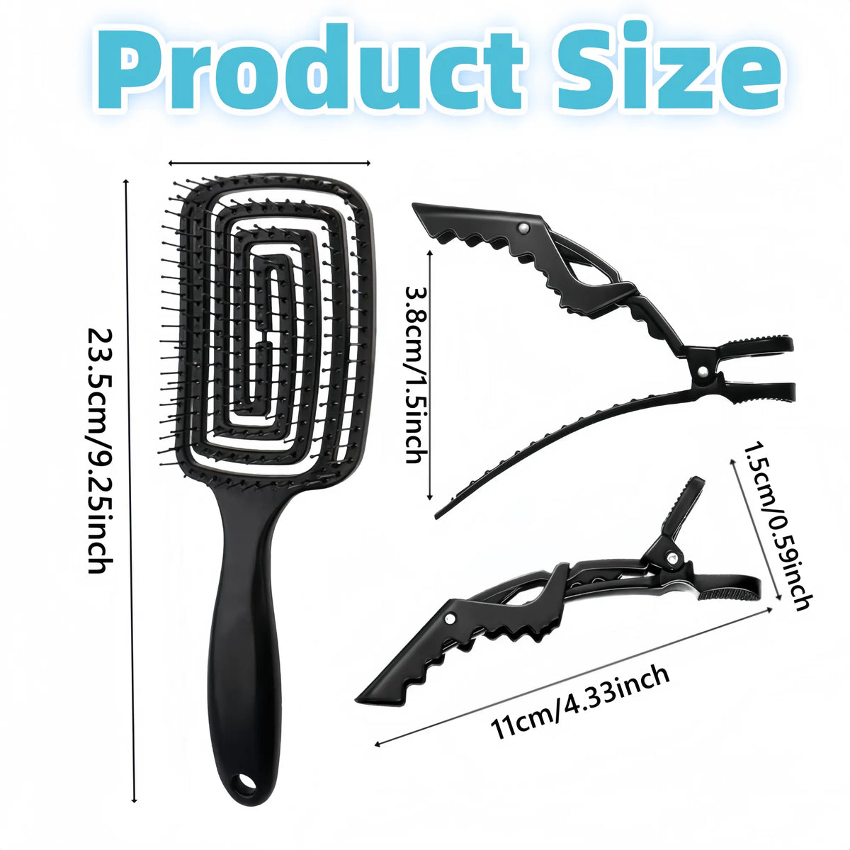 4-piece Hair Care Set with Detangling Hair Brush, Round Brush, Alligator Clips & Spray Bottle - Anti-Static for Wet, Dry, Hair Styling Tools for Women Men - Image 8