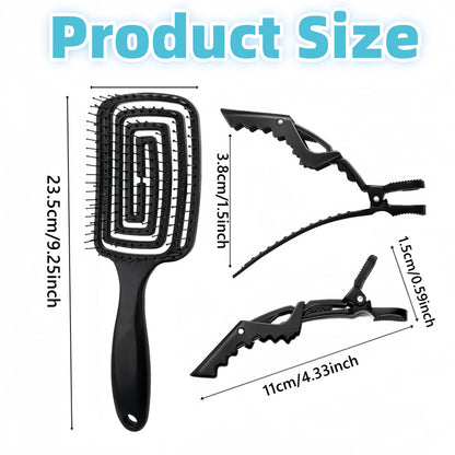 4-piece Hair Care Set with Detangling Hair Brush, Round Brush, Alligator Clips & Spray Bottle - Anti-Static for Wet, Dry, Hair Styling Tools for Women Men - Image 8