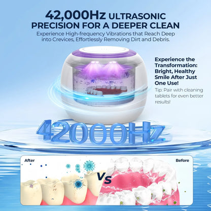 Ultrasonic Retainer Cleaner, 42kHz Portable UV Denture Cleaner for Dentures Aligner Mouth Guard Denture Toothbrush Heads, Jewelry, Glasses with 180ML Capacity - Image 2