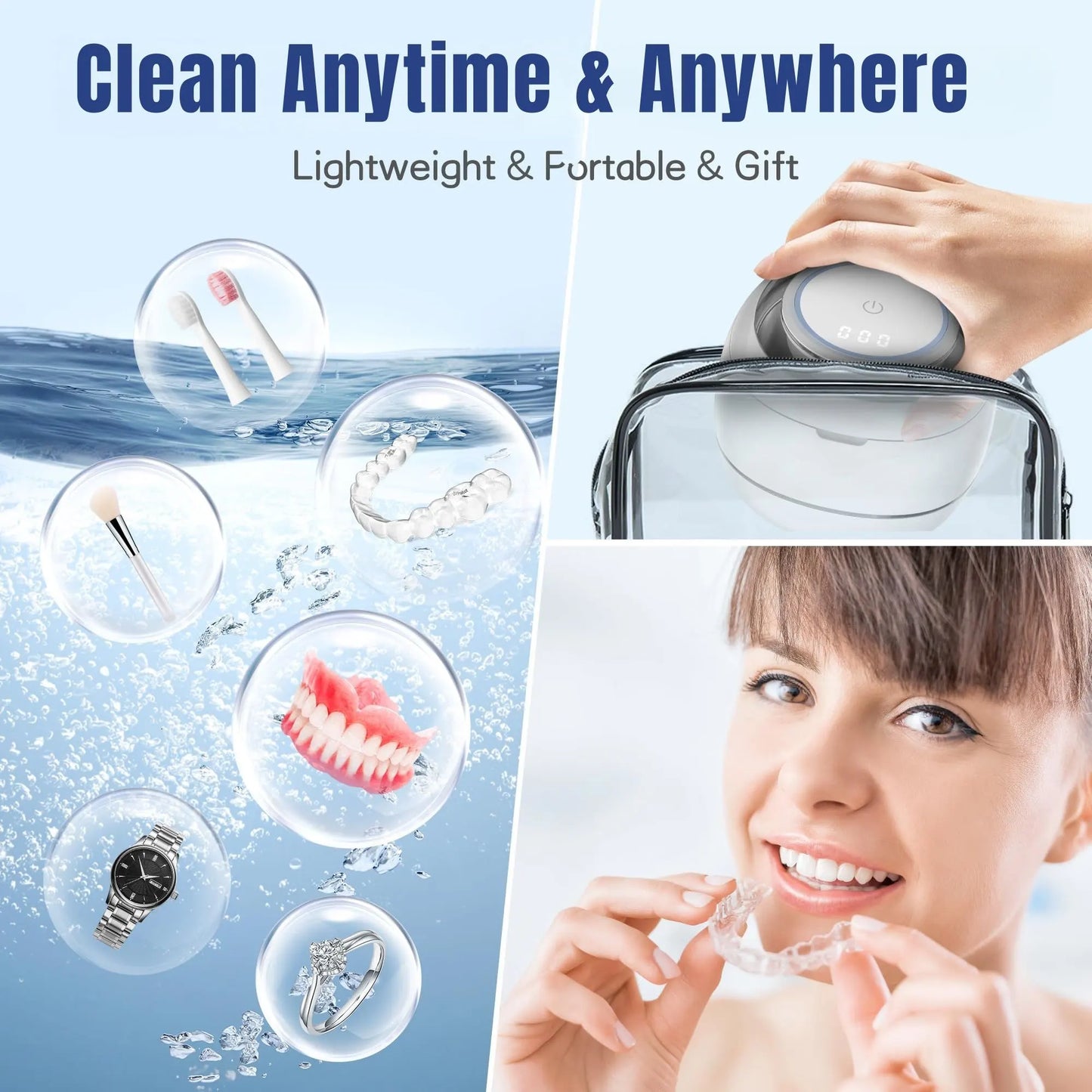 Ultrasonic Retainer Cleaner, 42kHz Portable UV Denture Cleaner for Dentures Aligner Mouth Guard Denture Toothbrush Heads, Jewelry, Glasses with 180ML Capacity - Image 7