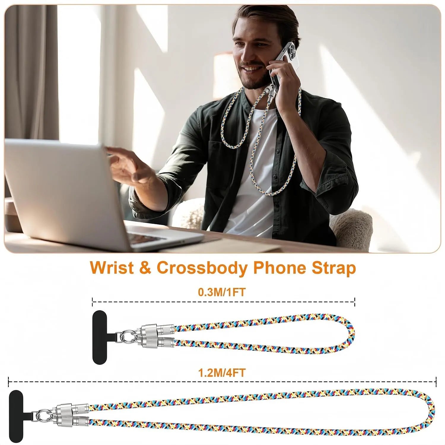 Mobile Phone Lanyard Data Line 2 in 1,PD65W Fast Charging USB-C Data Transfer Cord,Wire Equipped Lock Buckle,Crossbody Phone Wrist Strap Set - Image 2