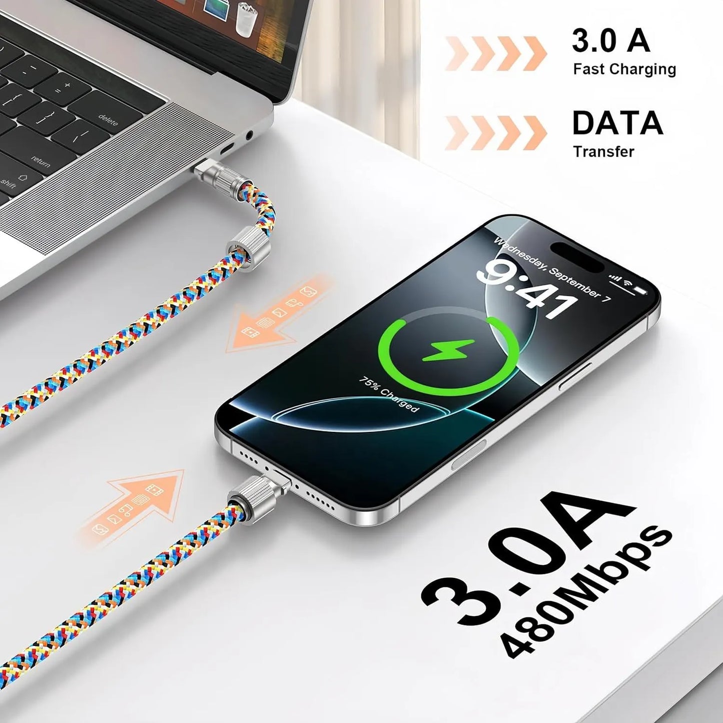 Mobile Phone Lanyard Data Line 2 in 1,PD65W Fast Charging USB-C Data Transfer Cord,Wire Equipped Lock Buckle,Crossbody Phone Wrist Strap Set - Image 3