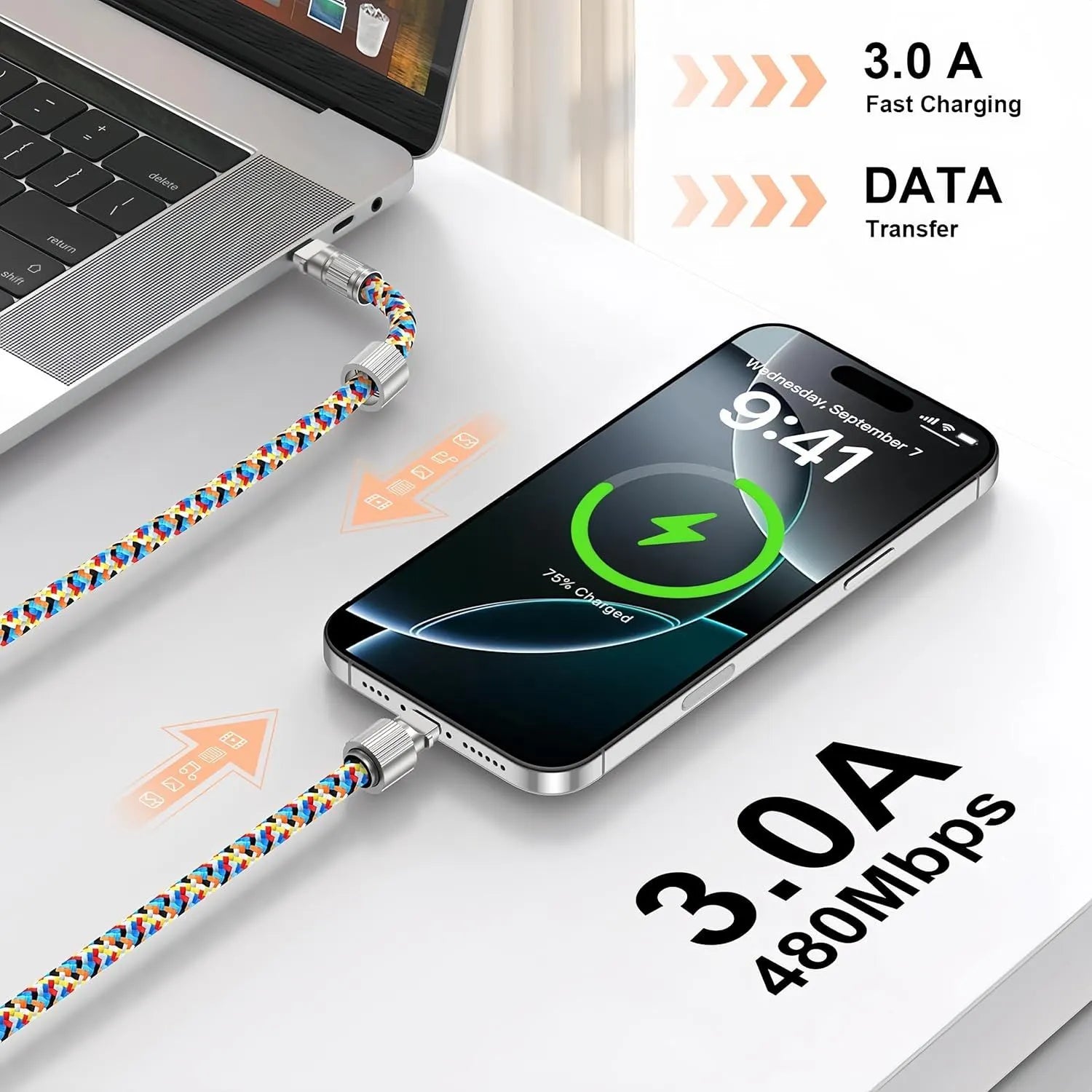 Mobile Phone Lanyard Data Line 2 in 1,PD65W Fast Charging USB-C Data Transfer Cord,Wire Equipped Lock Buckle,Crossbody Phone Wrist Strap Set - Image 3