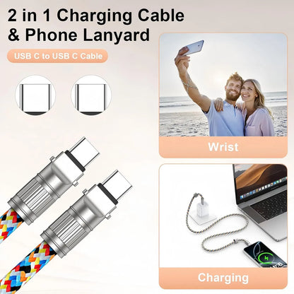 Mobile Phone Lanyard Data Line 2 in 1,PD65W Fast Charging USB-C Data Transfer Cord,Wire Equipped Lock Buckle,Crossbody Phone Wrist Strap Set - Image 5