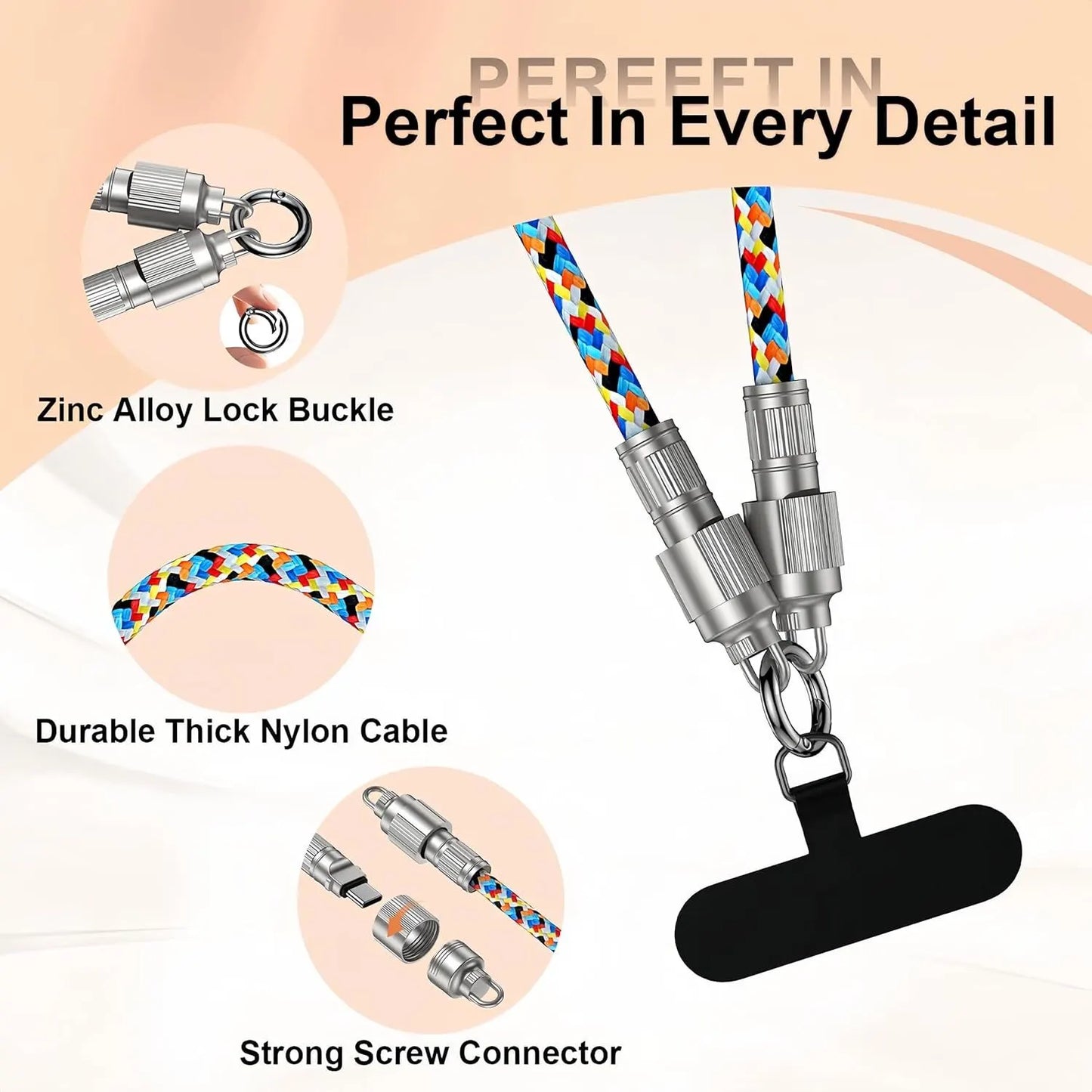 Mobile Phone Lanyard Data Line 2 in 1,PD65W Fast Charging USB-C Data Transfer Cord,Wire Equipped Lock Buckle,Crossbody Phone Wrist Strap Set - Image 6