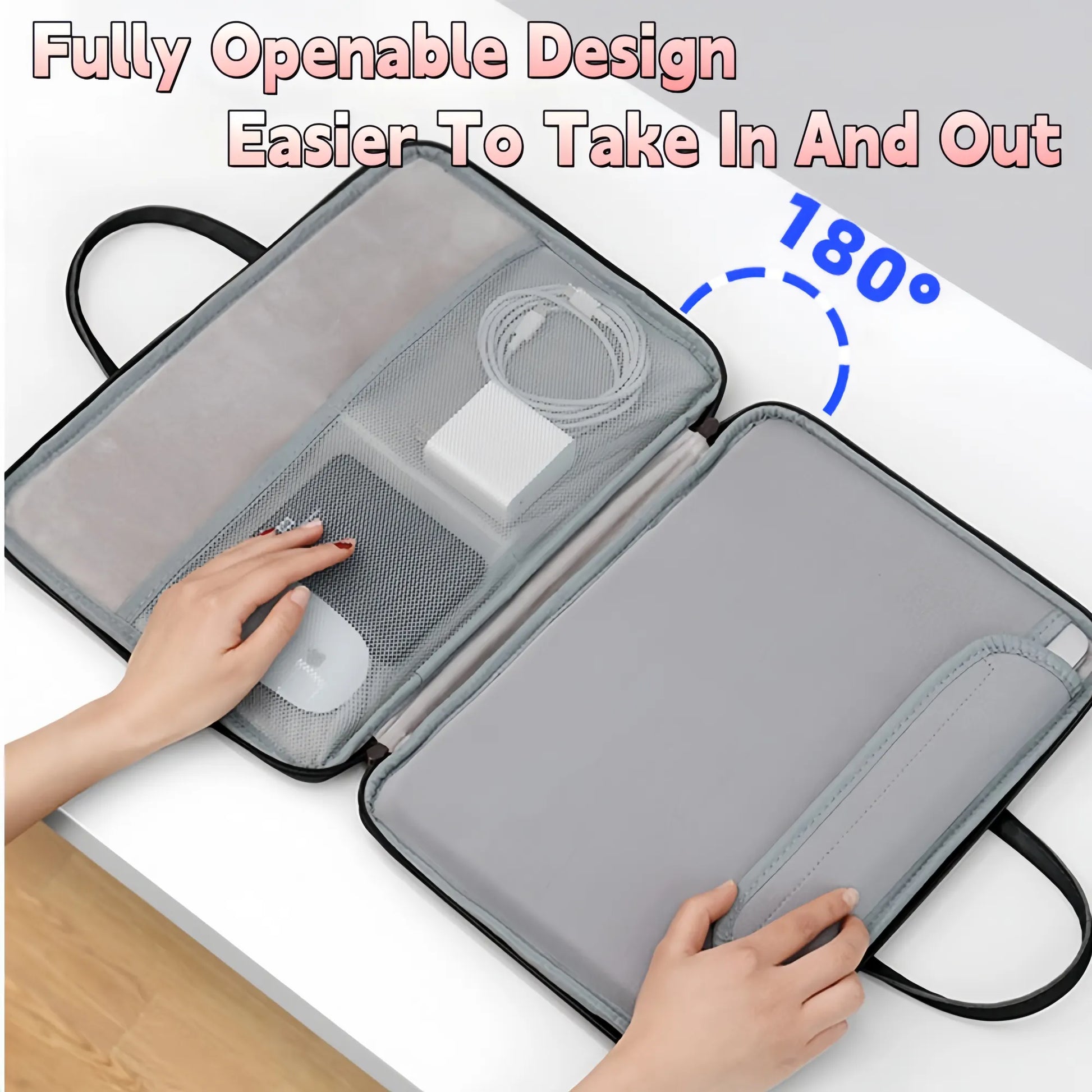 14 Inch PU Leather Laptop Bag, Portable Waterproof Laptop Case, Full Opening and Closing Sleeve Handbag, Briefcase for MacBook Air, Ipad, Business Travel - Image 2