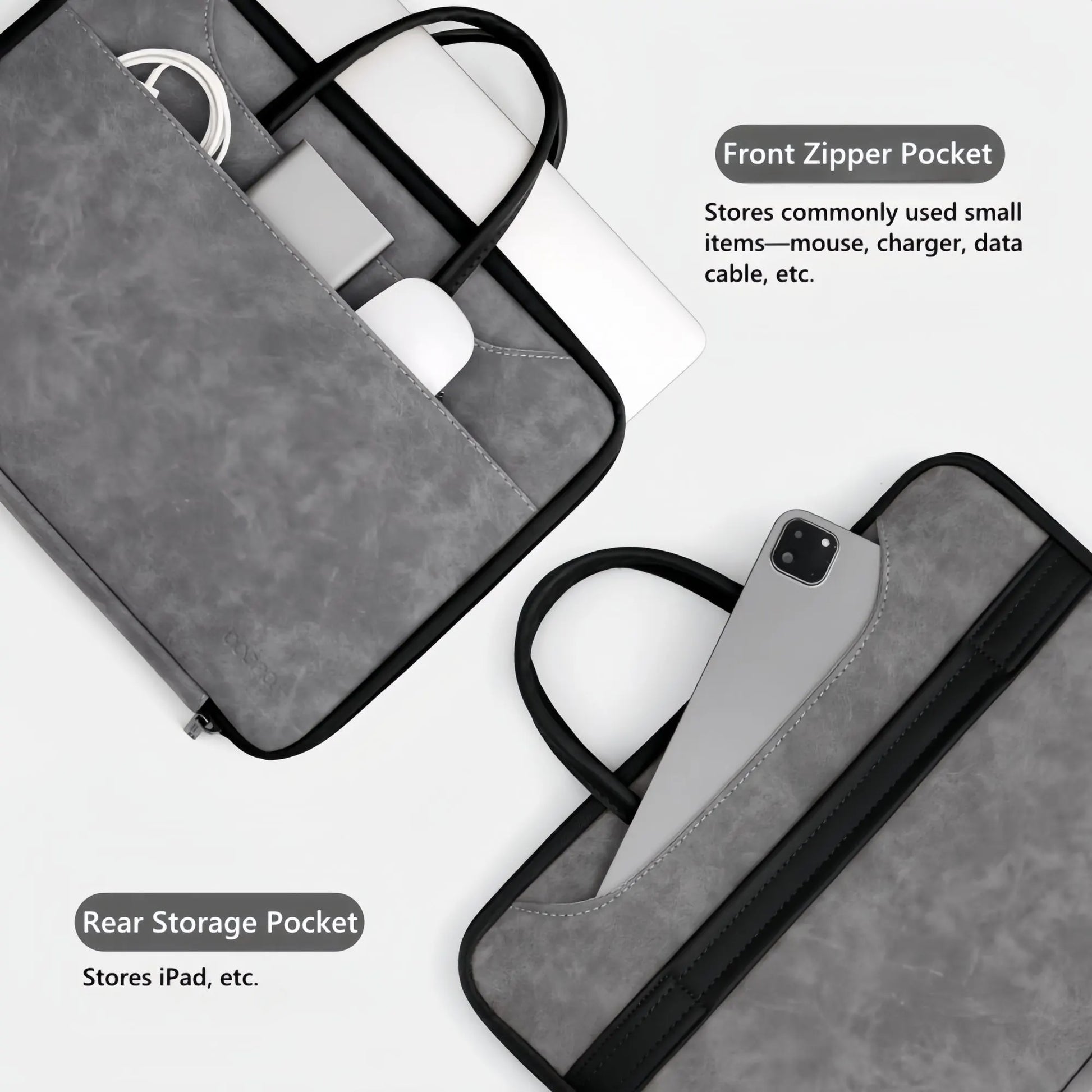 14 Inch PU Leather Laptop Bag, Portable Waterproof Laptop Case, Full Opening and Closing Sleeve Handbag, Briefcase for MacBook Air, Ipad, Business Travel - Image 3