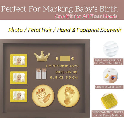 Baby Hand and Footprint Kit with 3 Photo Slots, Golden Ink Pad & Number/Letter Stickers, Non-Toxic Newborn Gift Set for Baby Shower, Nursery Decor, Keepsake Memory Frame - Image 2