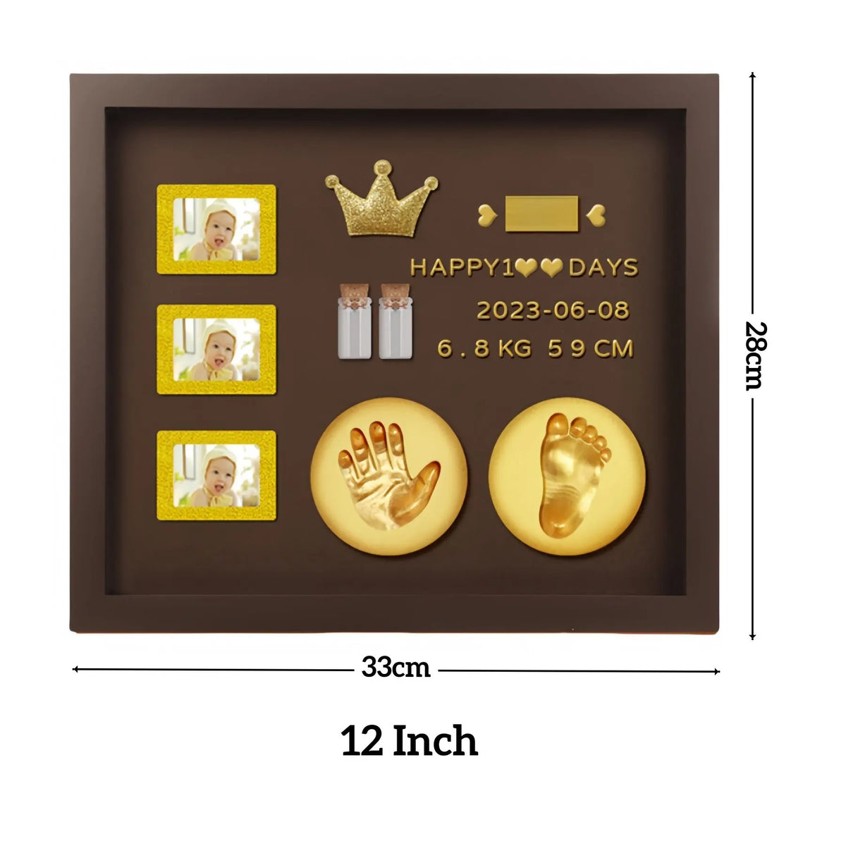 Baby Hand and Footprint Kit with 3 Photo Slots, Golden Ink Pad & Number/Letter Stickers, Non-Toxic Newborn Gift Set for Baby Shower, Nursery Decor, Keepsake Memory Frame - Image 5