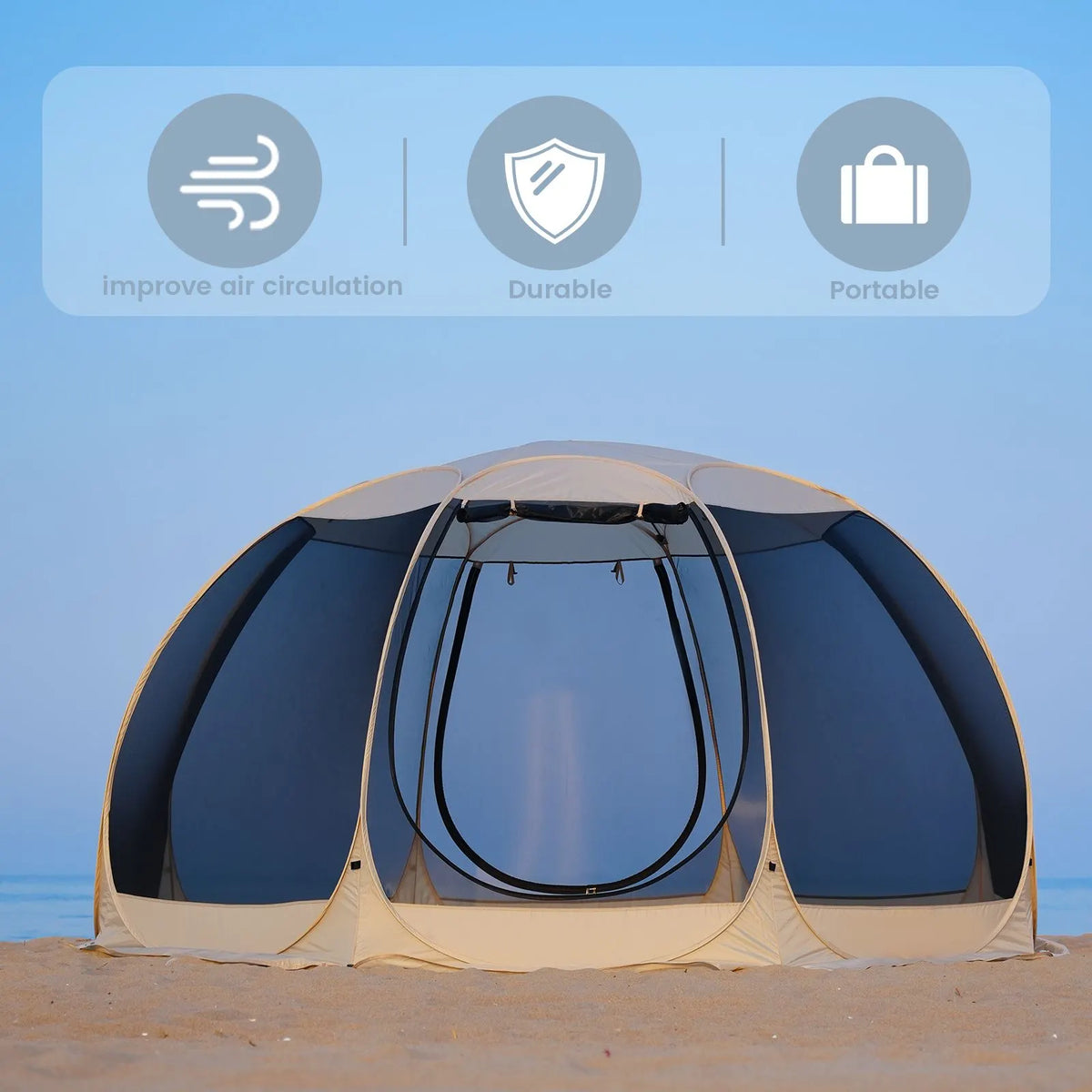 Pop Up Screen House Tent 3x3m, 6-8 Person 220cm Tall Mosquito Net Tent,Spacious 3.8m dome fits 6-8 adults for backyard BBQs & caravan trips camping . 360-degree view fine mesh keeps all mosquitoes out - Image 4