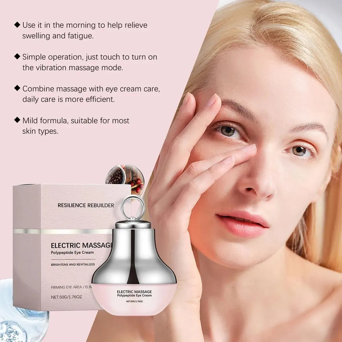 Microcurrent Eye Cream,Under Eye Cream for Dark Circles,Puffiness and Wrinkles, Hyaluronic Acid + Peptide+ Caffeine Eye Cream Anti Aging,Hydrating Eye Care,Gentle Vibration - Image 2