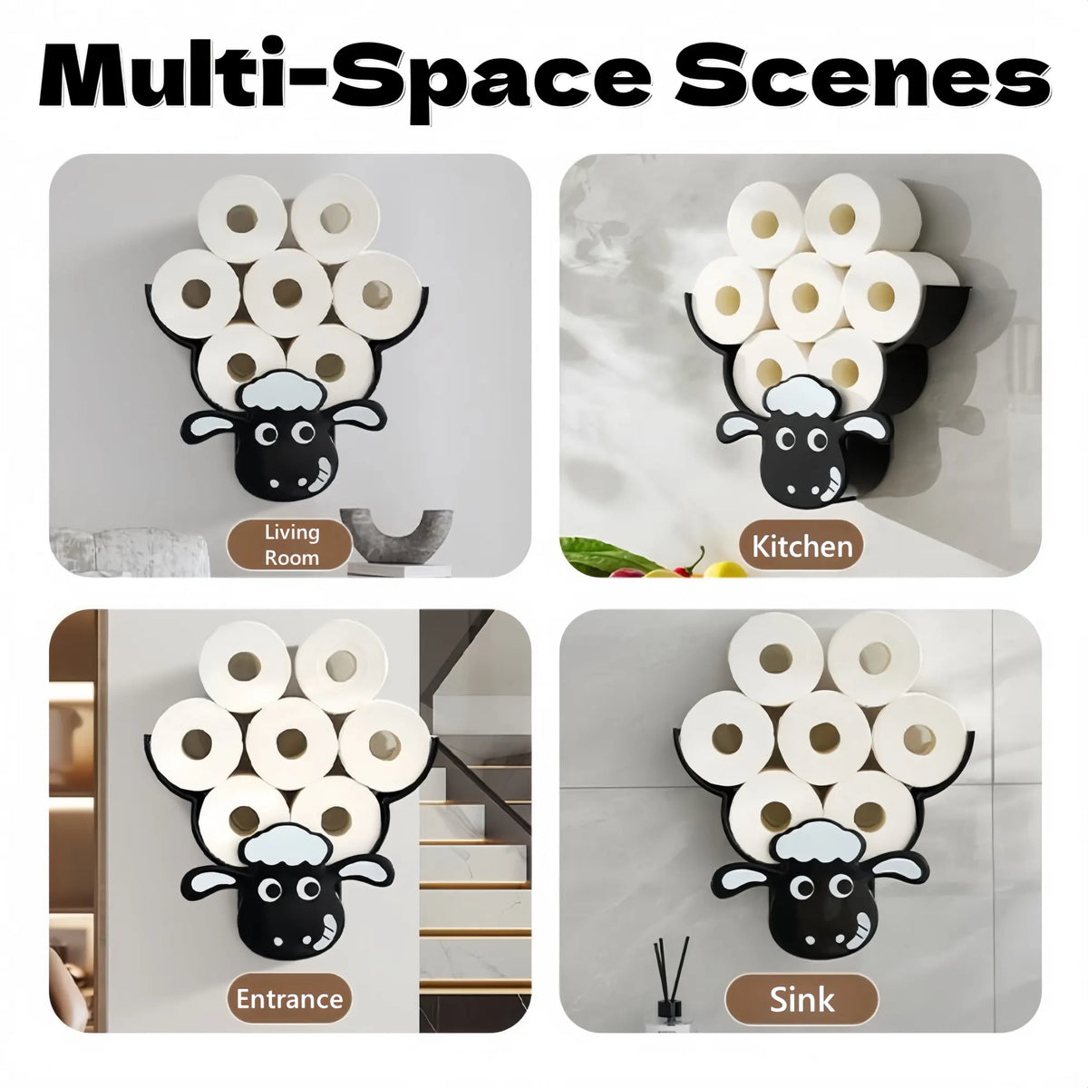 Creative Sheep Toilet Paper Holder, Wall-Mounted Metal Tissue Storage Rack, Punch-Free Easy Installation Paper Towel Holder, Funny Home Decor for Bathroom - Image 2