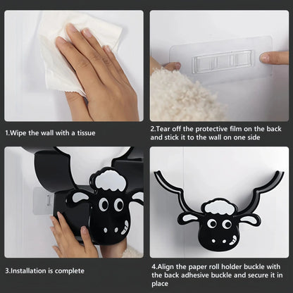 Creative Sheep Toilet Paper Holder, Wall-Mounted Metal Tissue Storage Rack, Punch-Free Easy Installation Paper Towel Holder, Funny Home Decor for Bathroom - Image 7