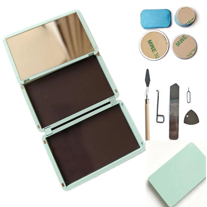 Portable Magnetic Makeup Palette With Mirror, Double-sided Folding, Refillable Eyeshadow Palette with Lid, DIY Eyeshadow Pan Dispensing Storage Box for Lipstick Blush Powder