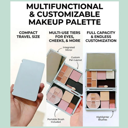Portable Magnetic Makeup Palette With Mirror, Double-sided Folding, Refillable Eyeshadow Palette with Lid, DIY Eyeshadow Pan Dispensing Storage Box for Lipstick Blush Powder - Image 2