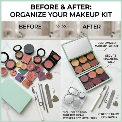 Portable Magnetic Makeup Palette With Mirror, Double-sided Folding, Refillable Eyeshadow Palette with Lid, DIY Eyeshadow Pan Dispensing Storage Box for Lipstick Blush Powder - Image 3