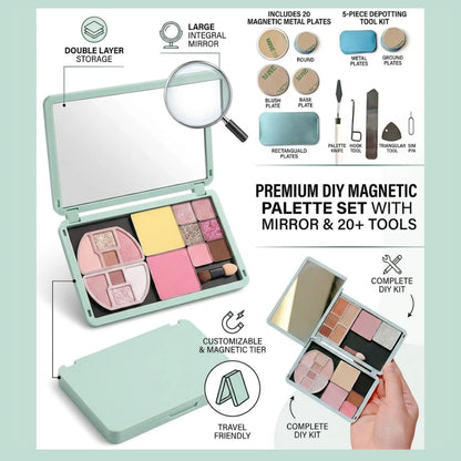 Portable Magnetic Makeup Palette With Mirror, Double-sided Folding, Refillable Eyeshadow Palette with Lid, DIY Eyeshadow Pan Dispensing Storage Box for Lipstick Blush Powder - Image 4