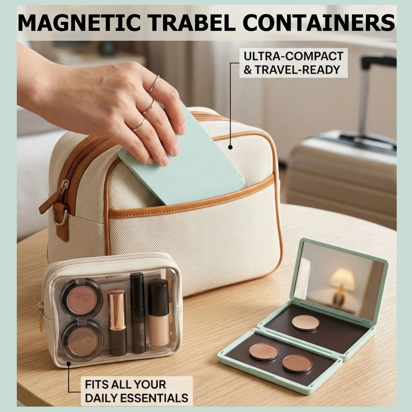 Portable Magnetic Makeup Palette With Mirror, Double-sided Folding, Refillable Eyeshadow Palette with Lid, DIY Eyeshadow Pan Dispensing Storage Box for Lipstick Blush Powder - Image 5